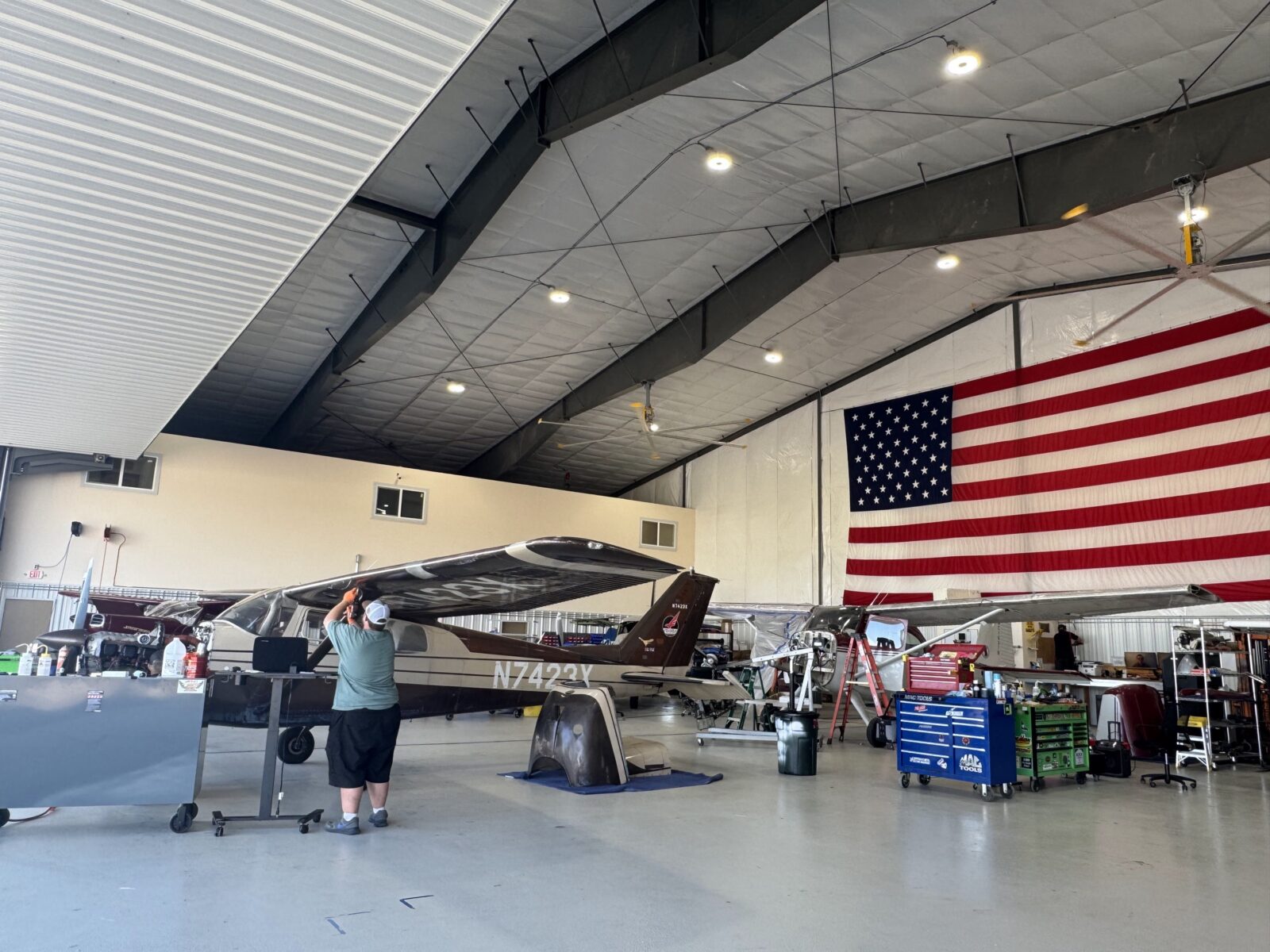 Inside the Red Eagle Aviation maintenance hangar